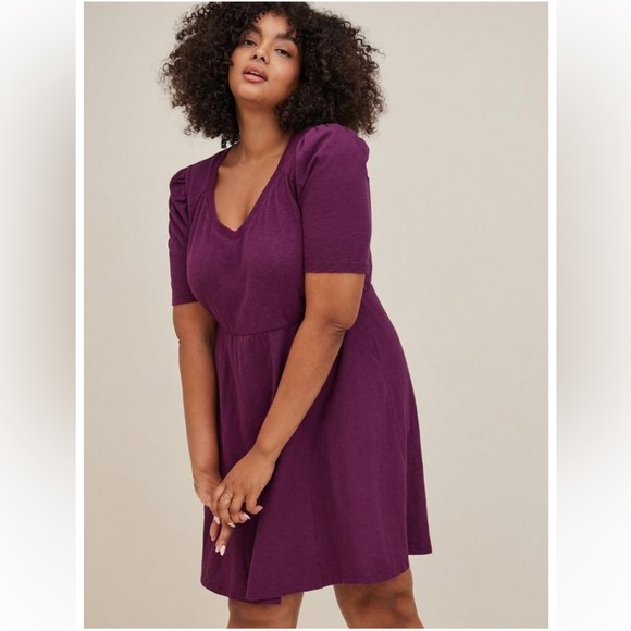 Mini Slub Puff Sleeve Skater Dress - Picture 5 of 5